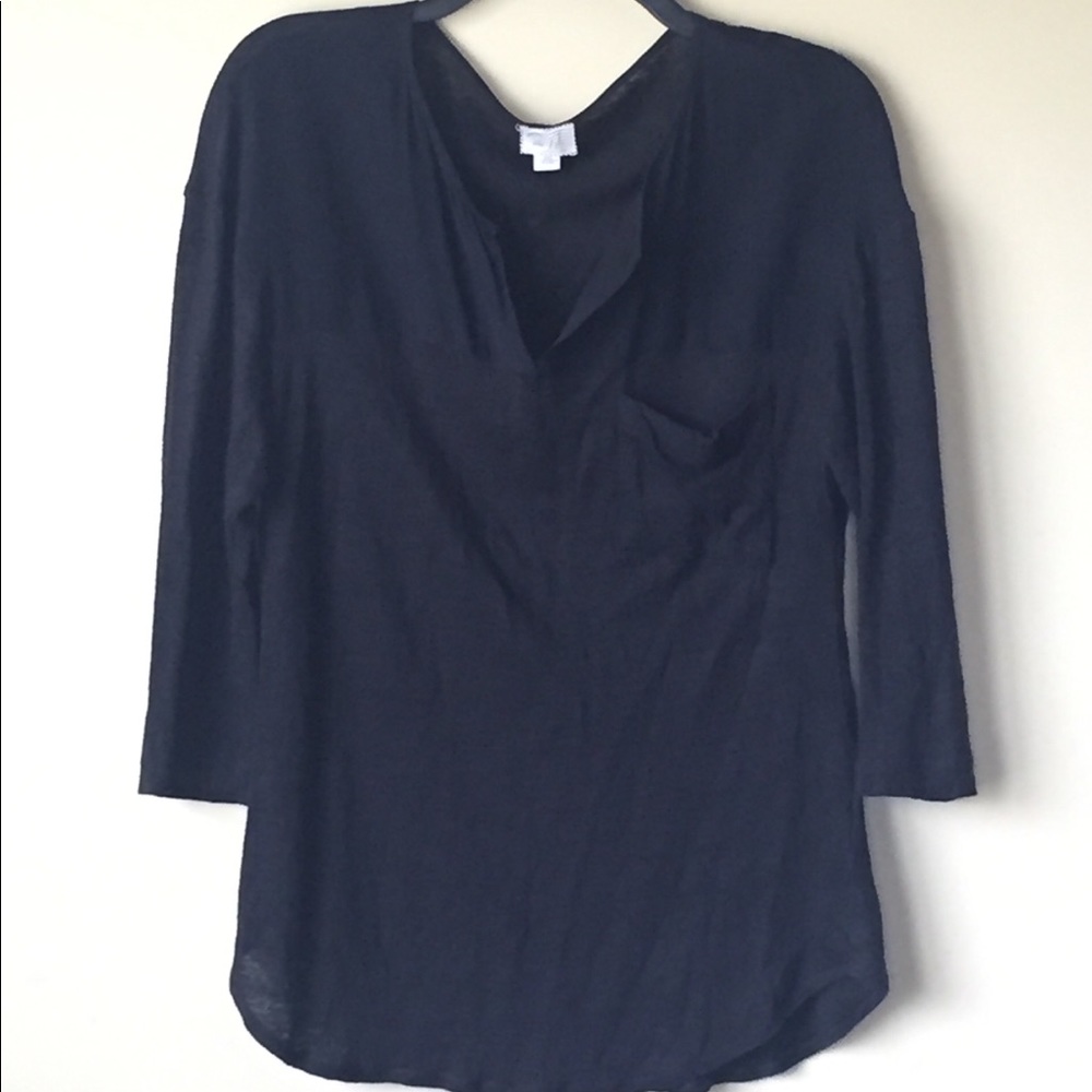 Anthropolgie Postage Stamp Linen Black Top Size S